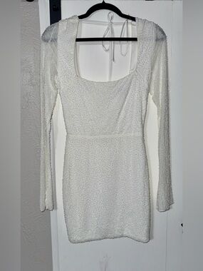 Windsor White Beaded Long-Sleeve Mini Dress